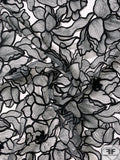 Famous NYC Designer Floral Embroidered Cutout Poly Organza - Black / Lightest Grey