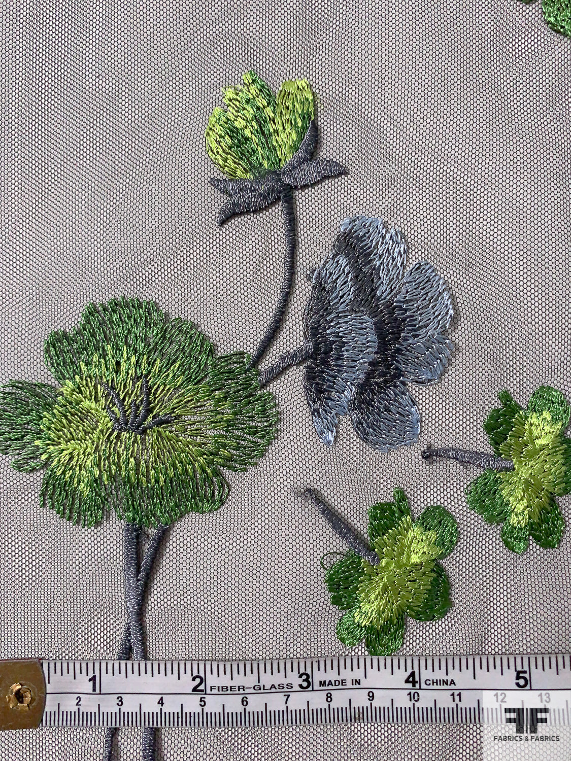 Floral Embroidered Fine Netting - Greens / Icey Sky Blue / Steel Grey / Black