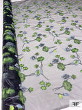 Floral Embroidered Fine Netting - Greens / Icey Sky Blue / Steel Grey / Black