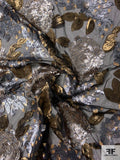 Sequins in Floral Pattern Stretch Netting - Brushed Gold / Grey / Black