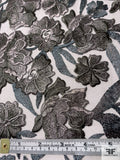 Romantic Floral Border Pattern Embroidered Tulle - Steel Grey / Stone Grey