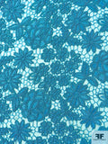 Floral Embroidered Tulle with Cording and Scalloped Edges - Turquoise Blue