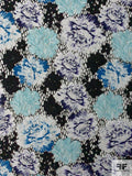 Floral Printed and Lightly Corded Lace - Turquoise / Seafoam / Violet / Black / Off-White