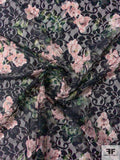 Fine Floral Printed Lace - Navy / Dusty Pink / Greens