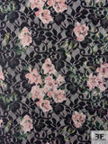 Fine Floral Printed Lace - Navy / Dusty Pink / Greens