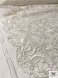 Intricate Floral Embroidered Double-Scalloped Fine Tulle with Sequins - Silk White