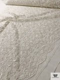 Intricate Floral Embroidered Double-Scalloped Fine Tulle with Sequins - Silk White