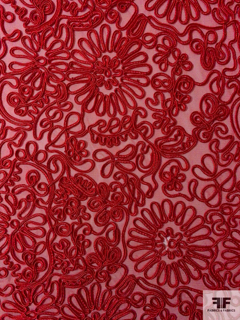 Floral Soutache Embroidered Netting - Valentino Red | FABRICS & FABRICS ...