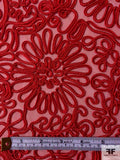 Floral Soutache Corded Embroidered Netting - Valentino Red