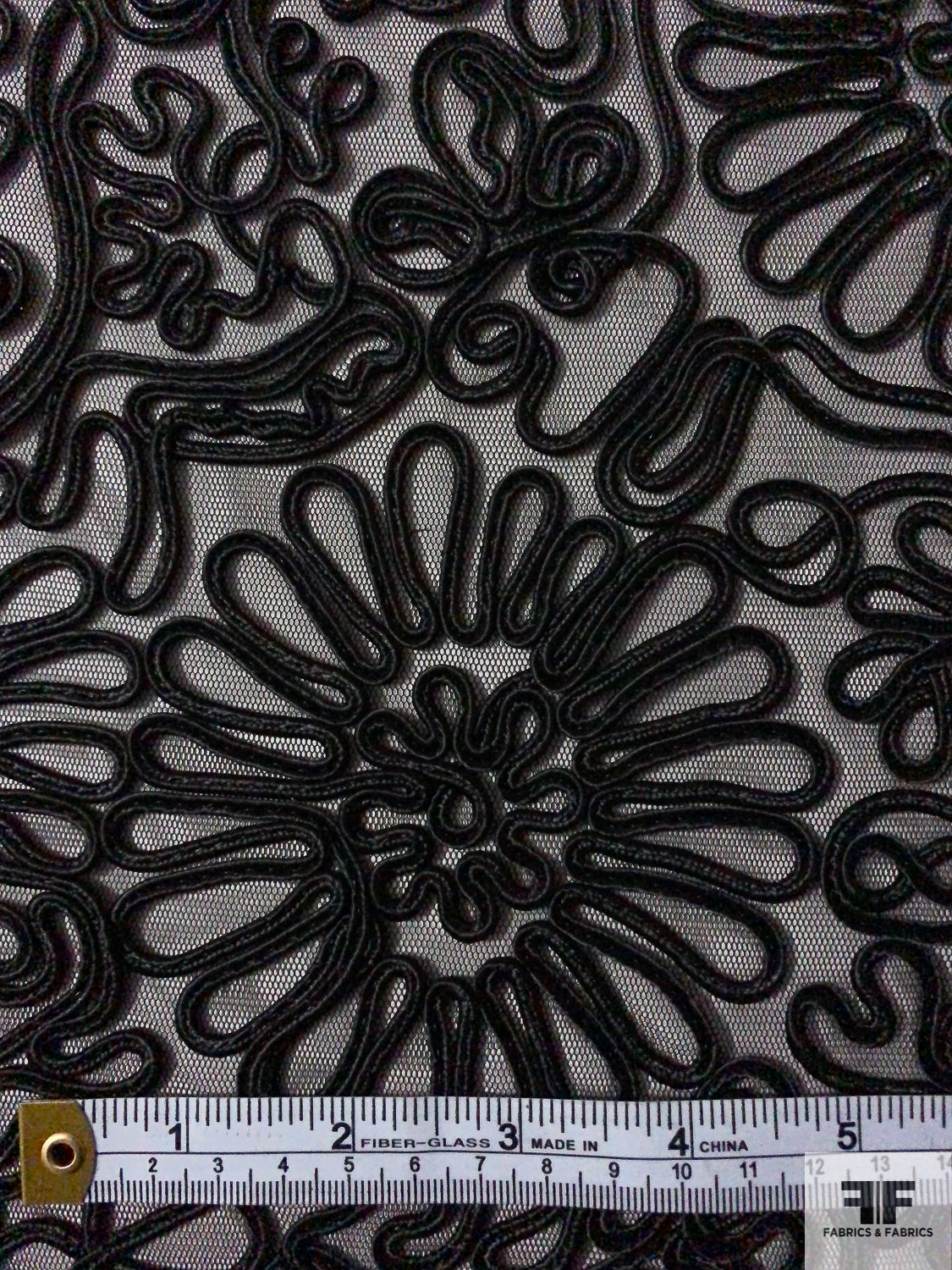 Floral Soutache Embroidered Netting - Black