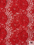 Floral Double-Scalloped Corded Lace Strip - Red