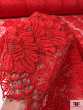 Floral Double-Scalloped Corded Lace Strip - Red