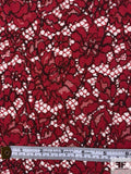 Floral Double-Scalloped Corded Lace Strip - Crimson Red / Dark Navy
