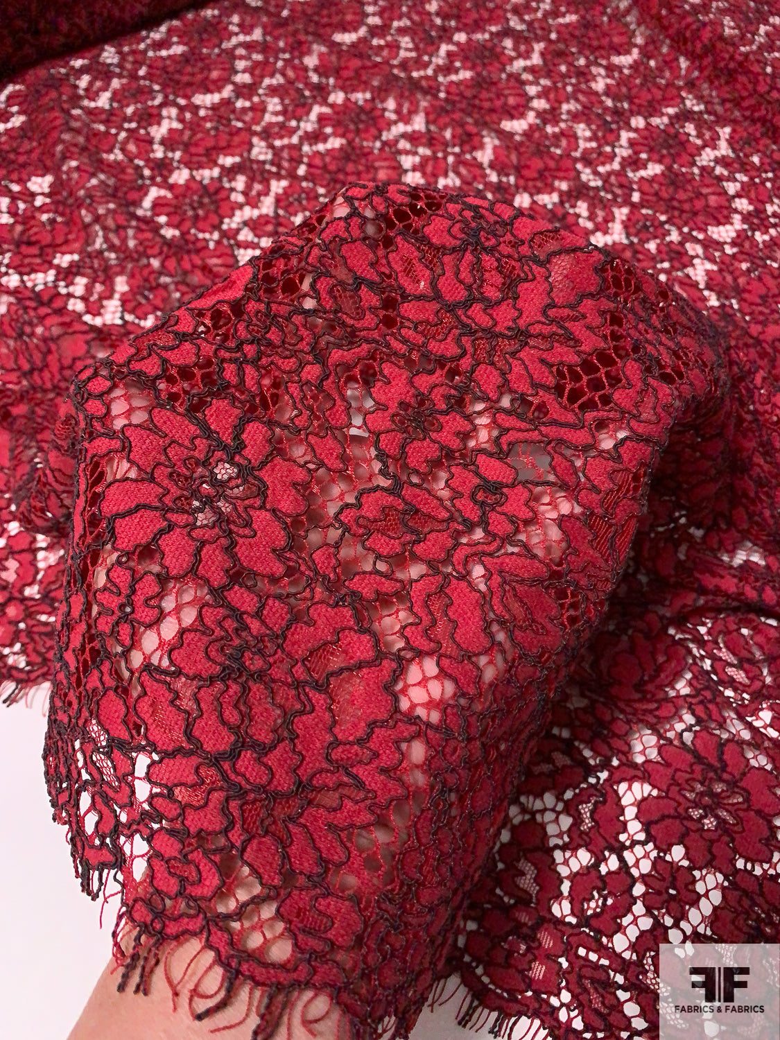 Lace Floral Rachelle Fabric 60 Wide Sold by The Yard (Burgundy)