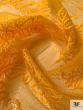 Fine Floral Double-Scalloped Leavers Lace Strip - Golden Yellow