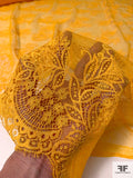 Fine Floral Double-Scalloped Leavers Lace Strip - Golden Yellow