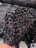 Sequins in Fish-Scale Pattern Embroidered Netting with Metallic Threadwork - Black / Silver