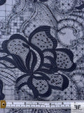 Floral Embroidered Web on Stiff Netting with Sequins Detailing - Navy