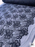Floral Embroidered Web on Stiff Netting with Sequins Detailing - Navy