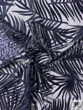 Leaf Design Embroidered Netting with Sequins - Navy
