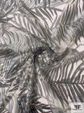 Leaf Design Embroidered Netting with Sequins - Grey