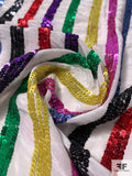 Rainbow Striped Sequins on Silk Crepe de Chine - Multicolor / White