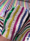 Rainbow Striped Sequins on Silk Crepe de Chine - Multicolor / White -  Fabric by the Yard