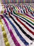 Rainbow Striped Sequins on Silk Crepe de Chine - Multicolor / White
