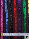 Rainbow Striped Sequins on Silk Crepe de Chine - Multicolor / Black