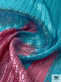 Sequins Tightly Stitched in Ombré Design on Rayon Georgette - Aqua Blue / Pink / Blue