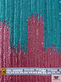 Sequins Tightly Stitched in Ombré Design on Rayon Georgette - Aqua Blue / Pink / Blue