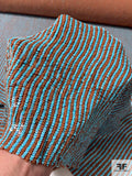 Sequins in Vertical Stripes on Rayon Chiffon - Aqua Blue / Caramel