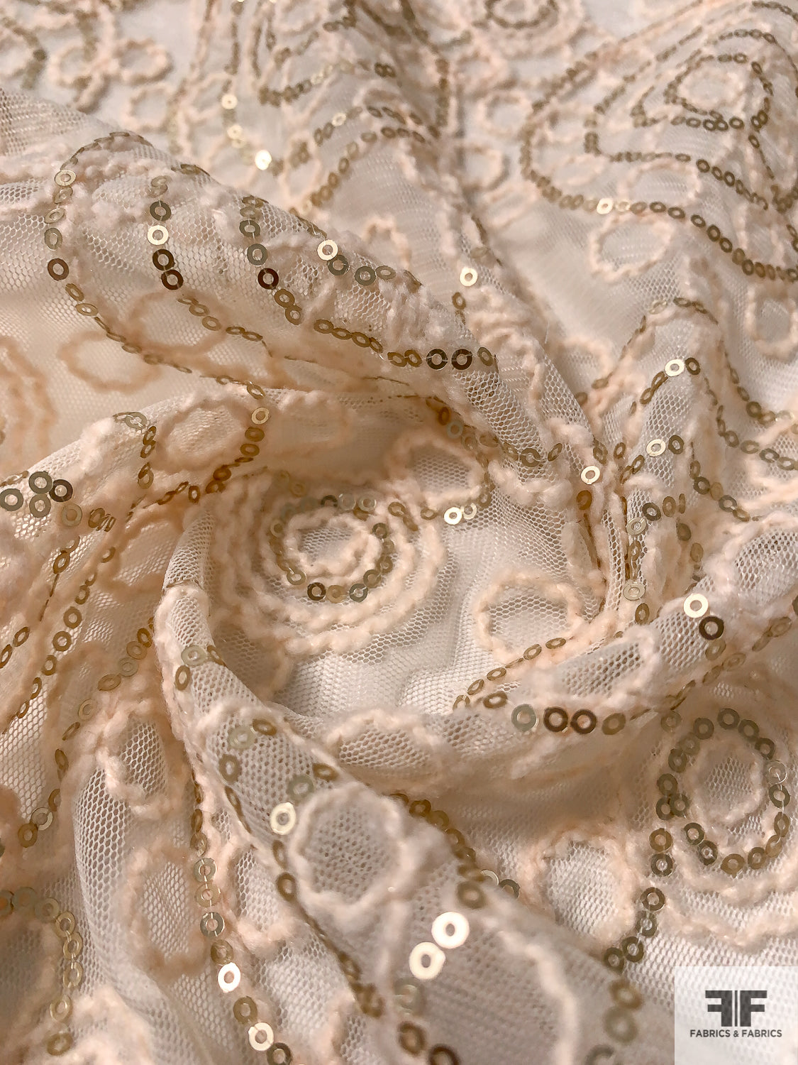 Netting with Circular Yarn Embroidery and Sequins - Ivory White
