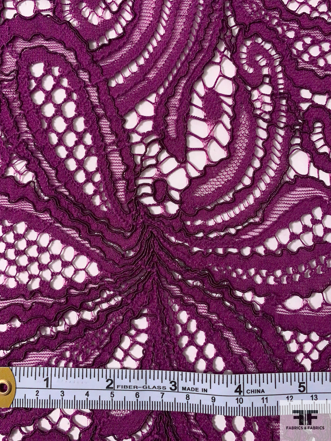 Floral Double-Scalloped Lightly Corded Lace Strip - Purple