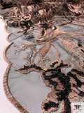 Exotic Double-Scalloped Floral Embroidered Fine Netting with Sequins - Rose Gold / Black