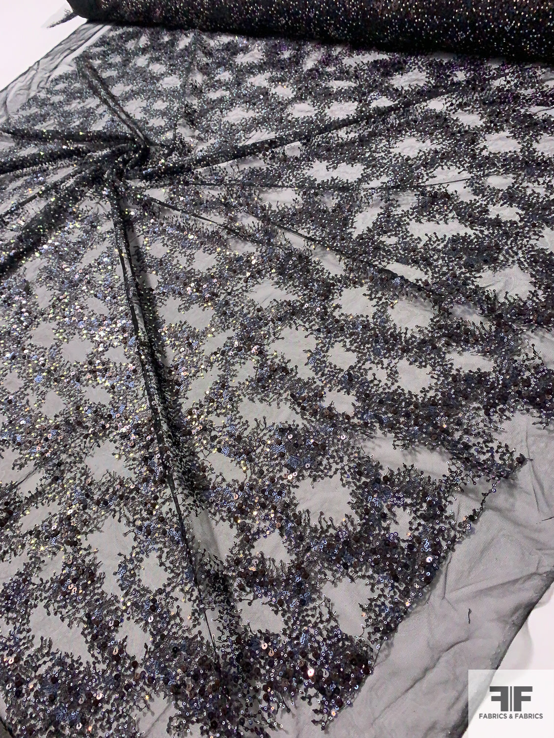 Glamorous Embroidered and Sequined Fine Netting - Black / Blue / Purple