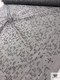 French Textured Cracked Ice Pixel Squares on Diamond Tulle - Grey / Silver / Black