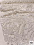 Cracked Ice-Look Micro Beads Glued on Fine Netting in Coral Branch Design - Off-White / Silver