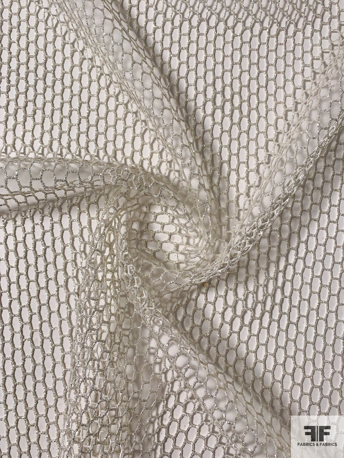 Cracked Ice Large Honeycomb Fishnet Lace - Off-White/Silver
