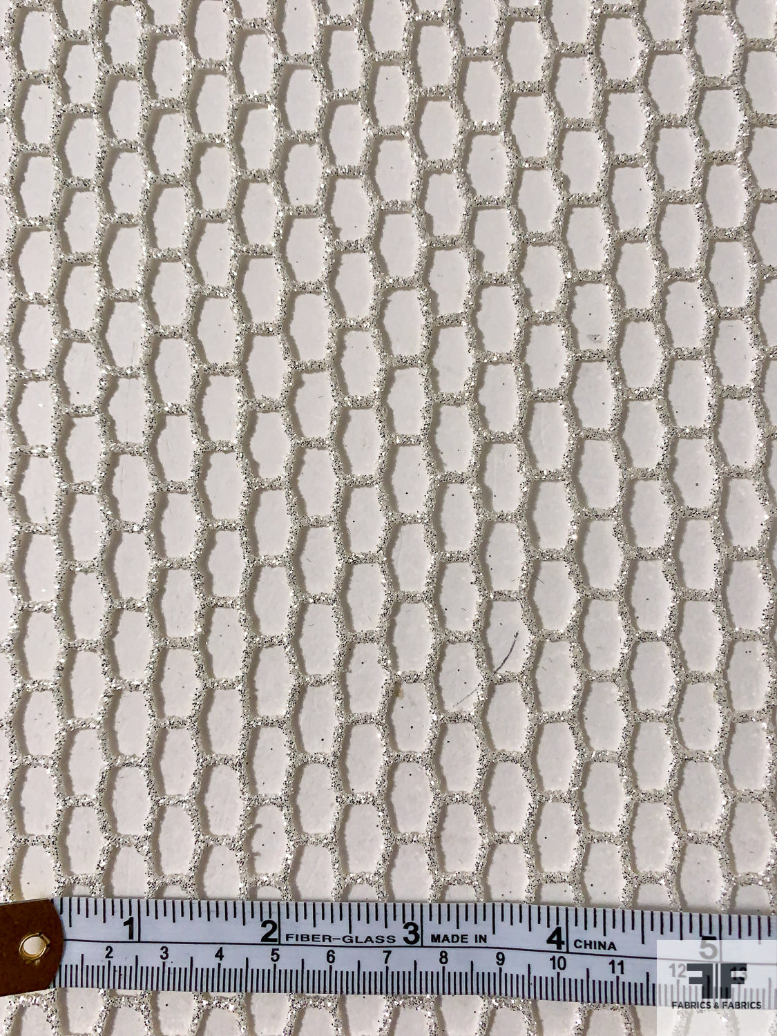 Cracked Ice Large Honeycomb Fishnet Lace - Off-White / Silver
