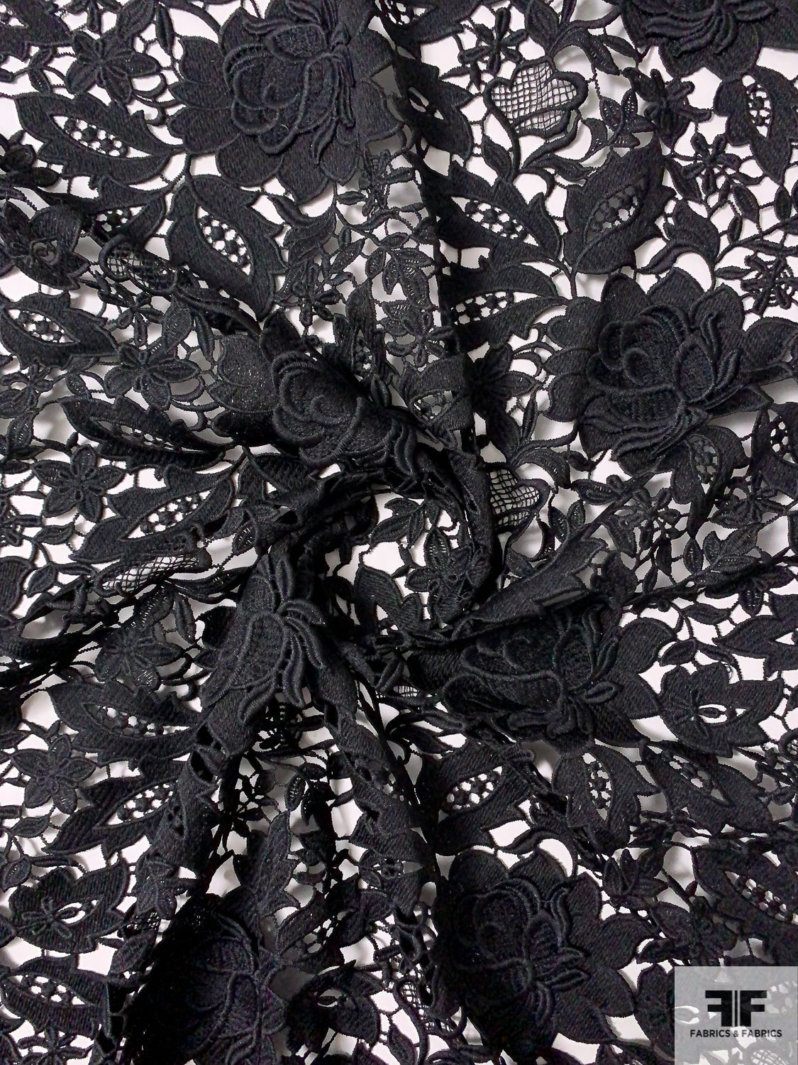 Lela Rose 3D Floral Guipure Lace - Black - Fabric by the Yard