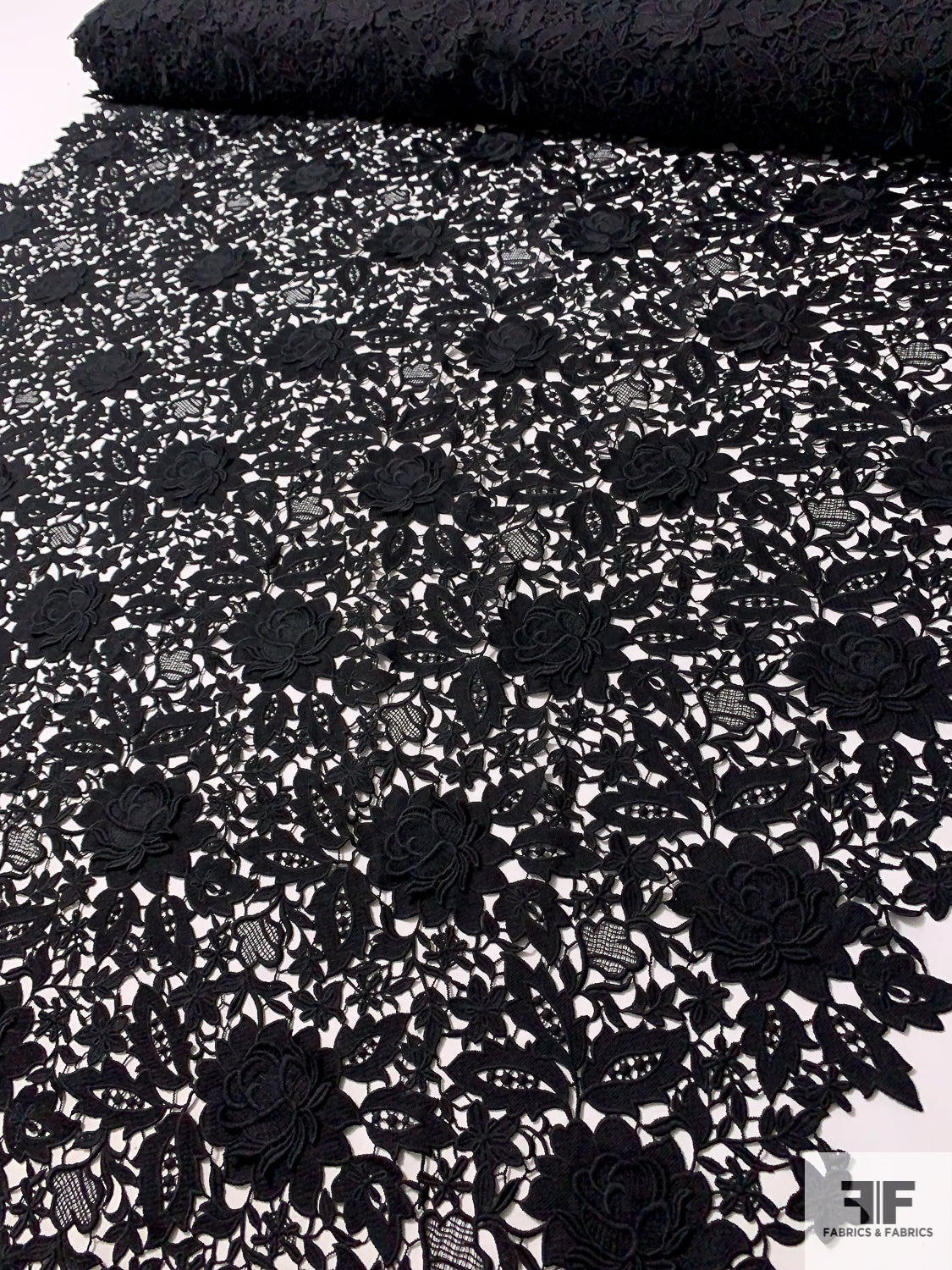 Black Lace Fabric, Black Guipure Lace Fabric, Crochet Lace Fabric