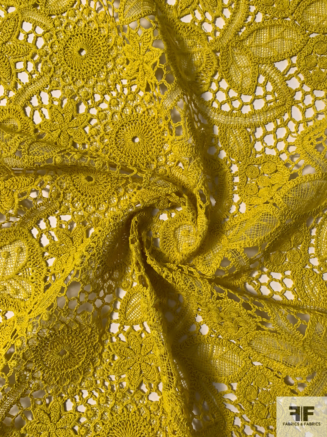 Groovy Floral Guipure Lace - Dusty Chartreuse