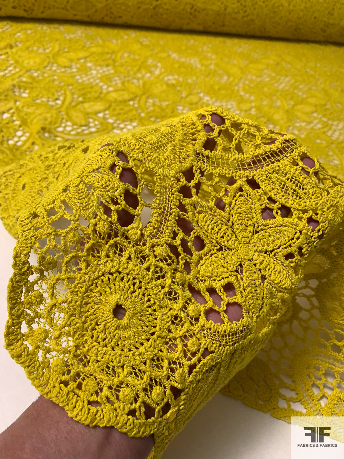 Groovy Floral Guipure Lace - Dusty Chartreuse