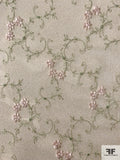 French Fine Floral Embroidered Metallic Tulle with Scalloped Edge - Light Gold / Ballet Pink / Pastel Green