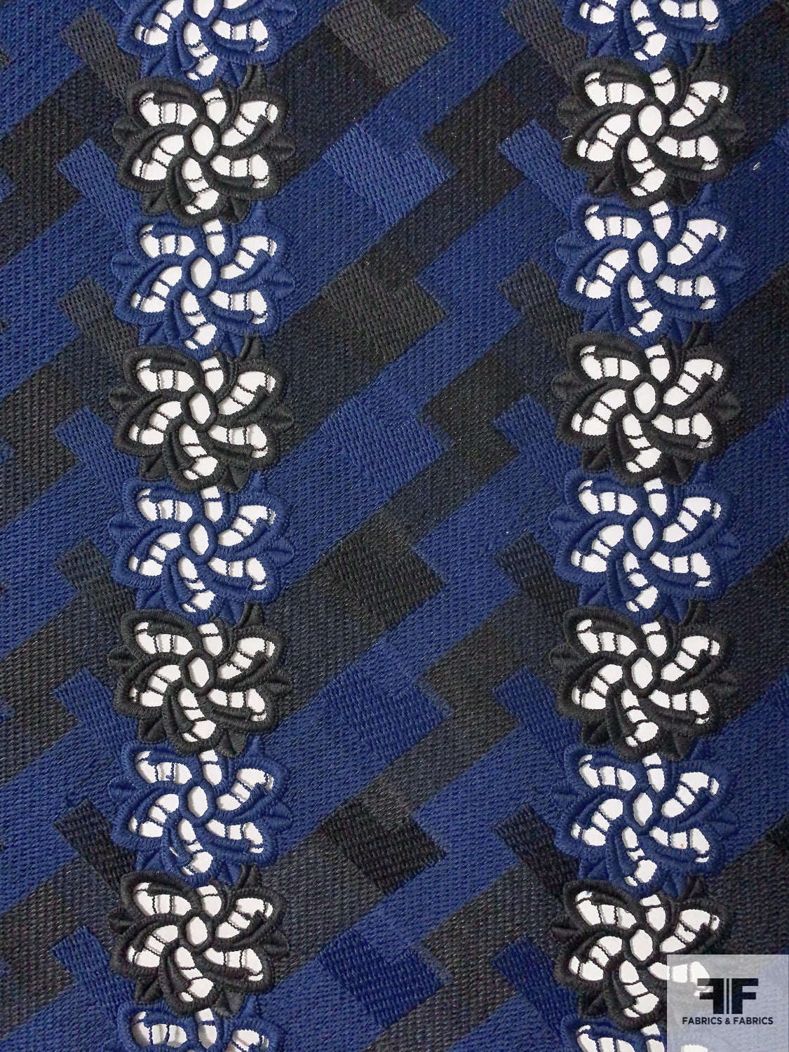 Floral Tile Guipure Lace - Navy Blue / Black