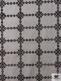 Circle and Floral Grid Fine Stretch Embroidered Eyelet Tulle with Lurex - Black / Metallic Black