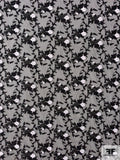 Floral Rosette Vines Embroidered Netting - Black / Gunmetal Grey / White