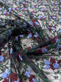 Floral Rosette Vines Embroidered Netting - Black / Evergreen / Maroon / Periwinkle