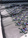 Floral Rosette Vines Embroidered Netting - Black / Evergreen / Maroon / Periwinkle